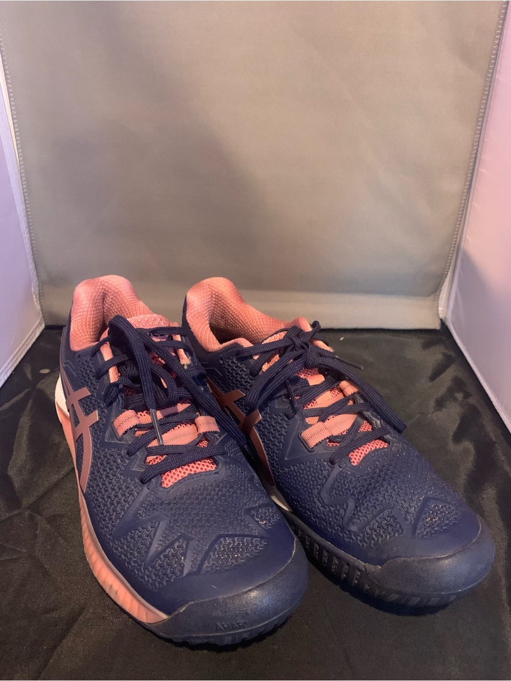 ASICS Women's Gel-Resolution 8 Tennis Shoes in Peacoat and Rose Gold